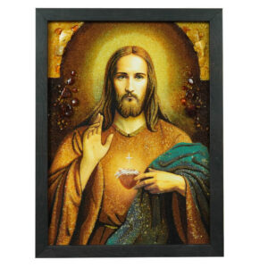 Jantárový obraz - Žehnajúceho Ježiša v čiernom ráme