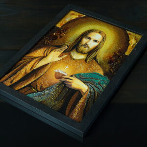 Jantárový obraz - Žehnajúceho Ježiša v čiernom ráme - Image 6