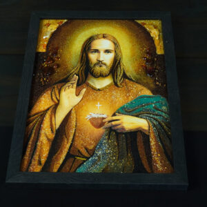 Jantárový obraz - Žehnajúceho Ježiša v čiernom ráme - Image 5