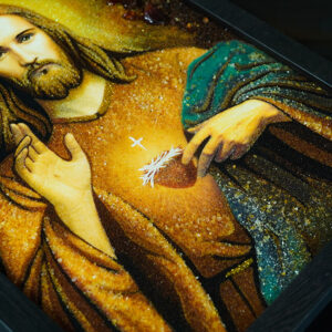 Jantárový obraz - Žehnajúceho Ježiša v čiernom ráme - Image 8