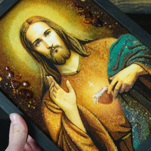 Jantárový obraz - Žehnajúceho Ježiša v čiernom ráme - Image 7