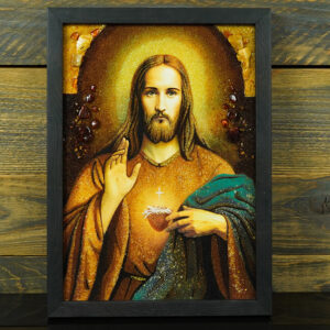 Jantárový obraz - Žehnajúceho Ježiša v čiernom ráme - Image 4