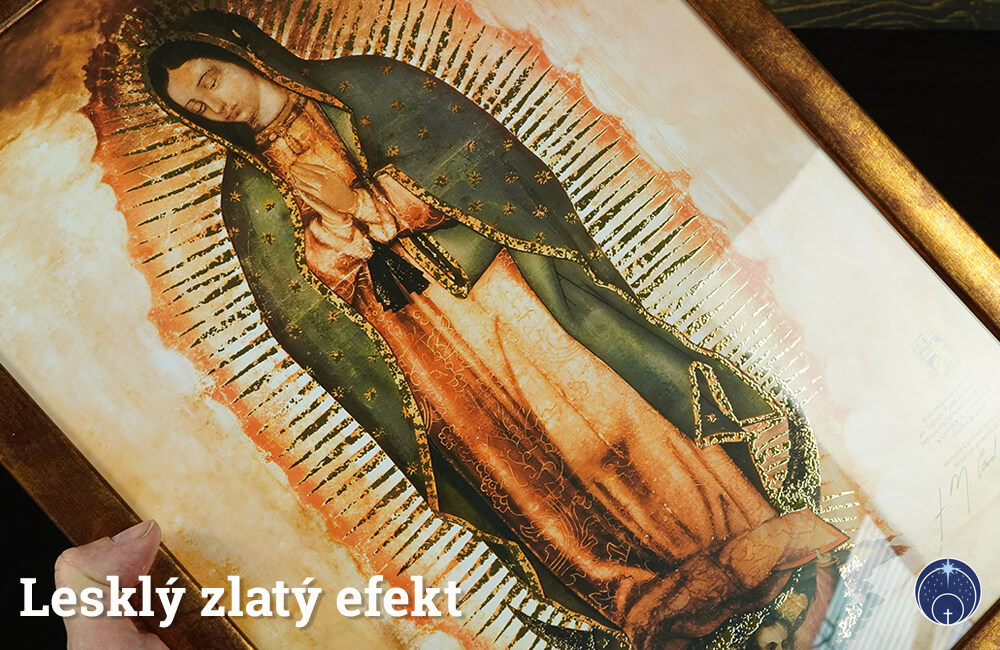 Guadalupska Panny Mária (CelaPosta_A3)– Zlata_Tlač - Bronzový_Rám_11X