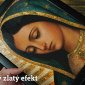 Tvár Guadalupskej Panny Marie - Digitálna Zlatá tlač (čierny rám) - Image 9